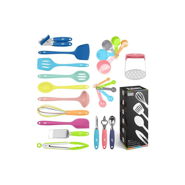 Kaluns Kitchen Utensils Set, 24 Piece Silicone Cooking Utensils, Dishwasher Safe and Heat Resistant Kitchen Tools, Multi