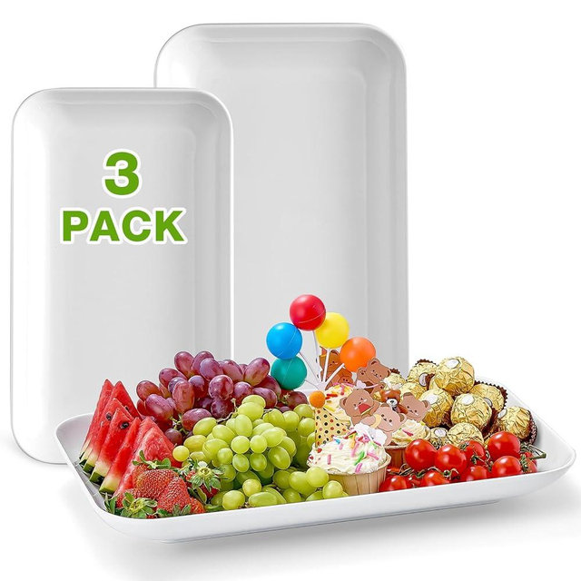 Porcelain Like Large Serving Platters and Trays Set of 3 for Party, 16/14/12inch Unbreakable Large Serving Platters, White Serving Dishes for Snacks Fruit Cookies Dessert Reusable Tray Food Christmas