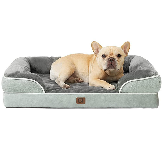EHEYCIGA Memory Foam Dog Bed for Medium Dogs, Waterproof Orthopedic Dog Beds with Sides, Non-Slip Bottom and Egg-Crate Foam Medium Dog Couch Bed with Washable Removable Cover, Greyish Green