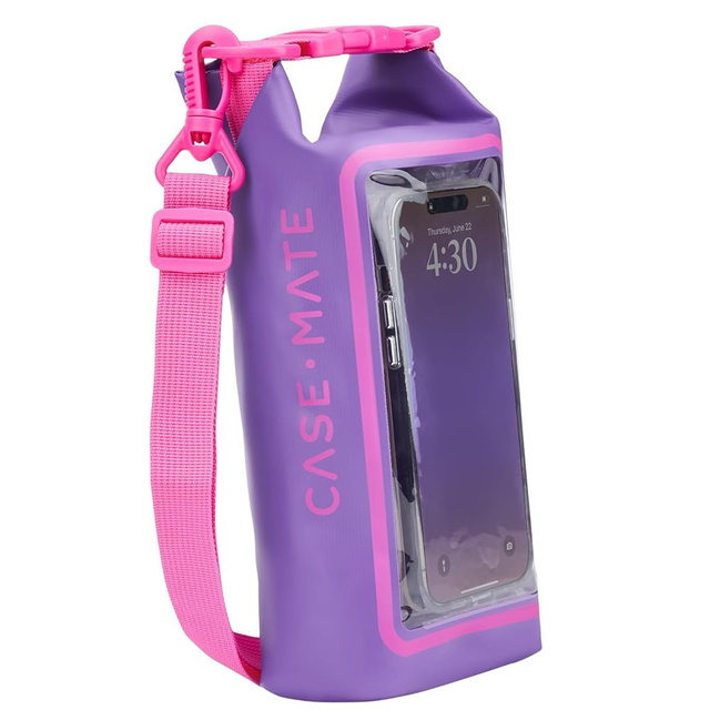 Case-Mate Purple Paradise Mini IP68 Waterproof Bucket Bag - Roll Top Dry Bag 2L Cap with Waterproof Pouch for Swimming Kayaking Boating Travel and More - For Phones Up to 7"
