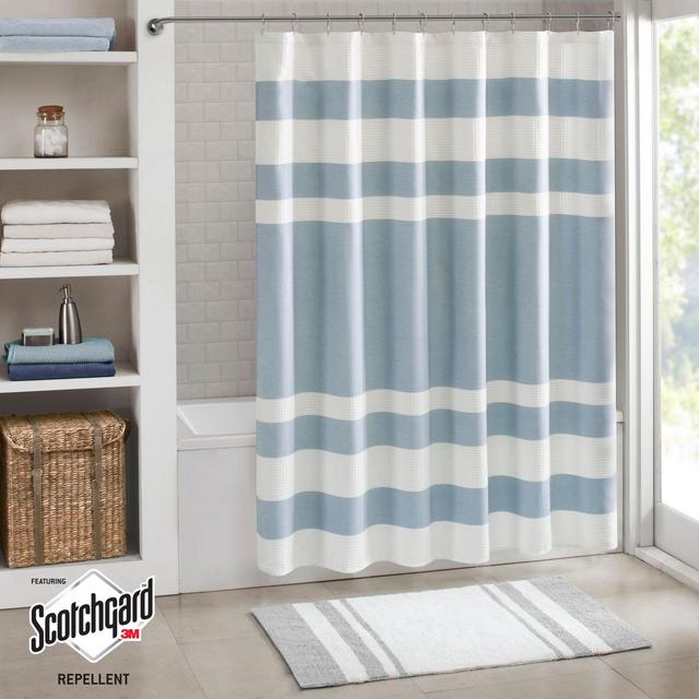 Madison Park 72-Inch x 72-Inch Spa Waffle Shower Curtain in Blue