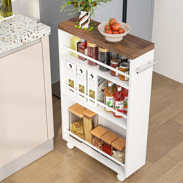 Tribesigns Slim Storage Cart, Rolling Narrow Kitchen Cart on Wheels for Small Place, 4-Tier Slide Out Slim Utility Cart Skinny Laundry Cart with Handle for Kitchen, Bathroom, Laundry (Modern)