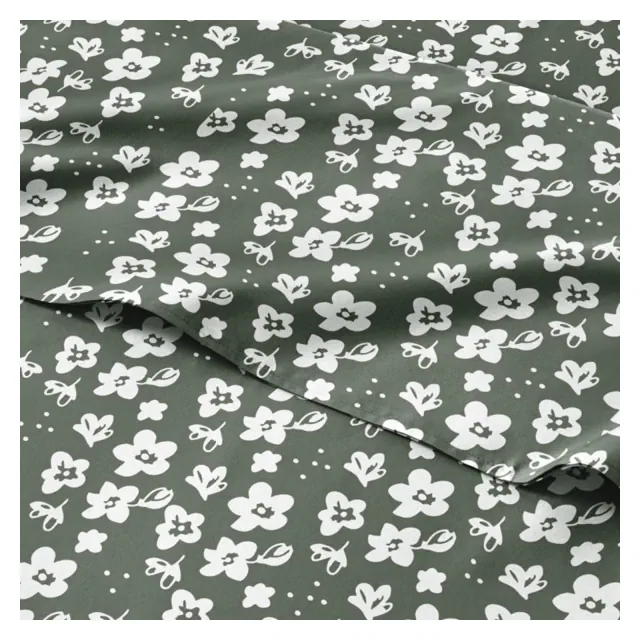 CGK Linens Luxuriously Soft 4-Piece Floral Sheet Set - Wrinkle-Resistant, Printed Pattern in Green Meadow, Size Queen