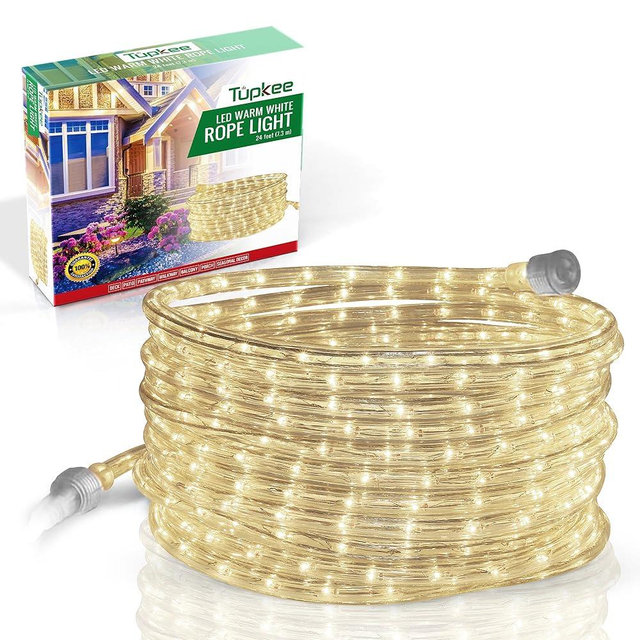 Tupkee LED Rope Light Warm-White - 24 Feet (7.3 m), for Indoor and Outdoor use - 10MM Diameter - 144 LED Long Life Bulbs Decorative Rope Tube Lights