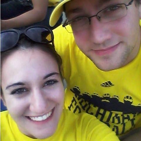 While Stefan was in graduate school at the University of Michigan, he became a big college football fan! Here we are at a game in 2015.