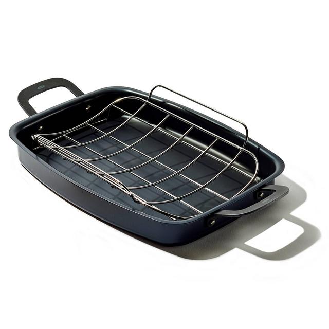 OXO 15"x10.5" Steel Open Roaster with U-Rack Black