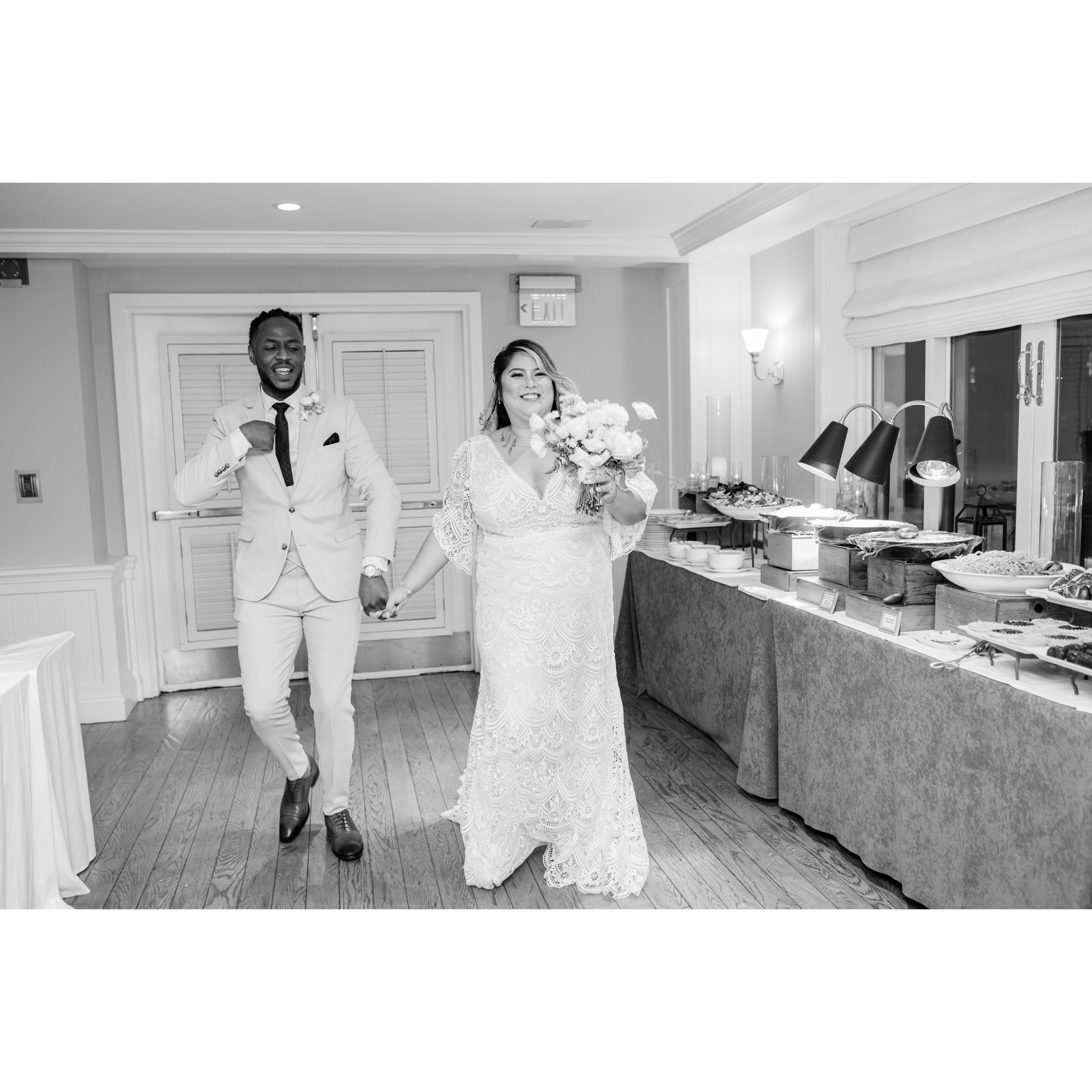 Mr. & Mrs. Moore entering the dining room and dancing to "Crazy in Love" by none other than Beyonce & Jay-Z.