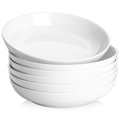 Y YHY 30 Ounces Porcelain Pasta, Salad, Soup Bowls, Large Serving Bowl Set, Wide and Flat, Set of 6, White