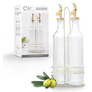 COOK WITH COLOR Glass Olive Oil Dispenser Bottle - 2 Pack, 17 oz Cruet - Elegant Carafe Decanter with Spout for Kitchen, Suitable for Vinegar, Coffee Syrups & Other Liquids