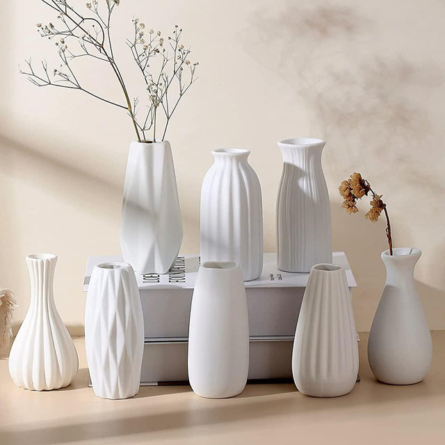 Parlamain 5'' White Ceramic Bud Vase Set of 8, Boho Japandi Small Vases in Bulk for Centerpieces, Bookshelf Decor, Office Desk Assessories, DIY Decor Gift, Matte White