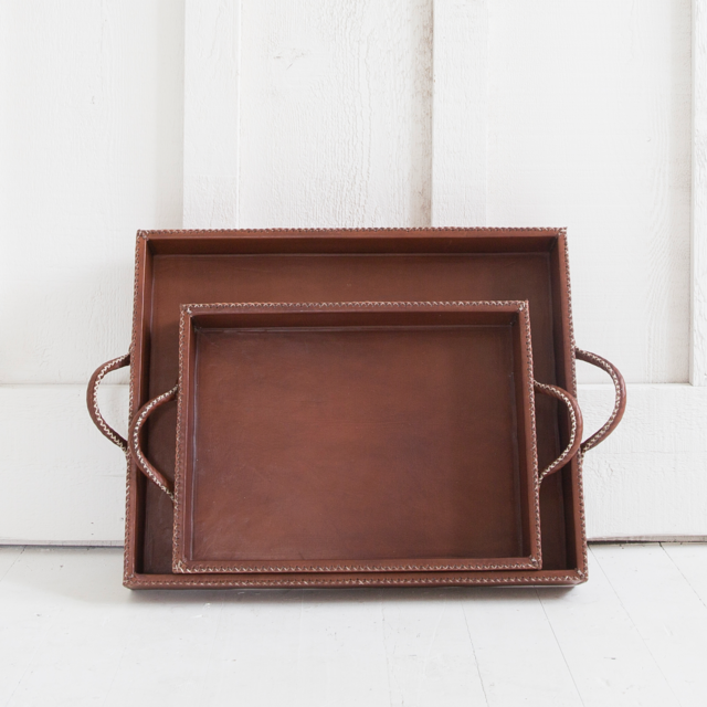 Nesting Leather Tray, Cognac