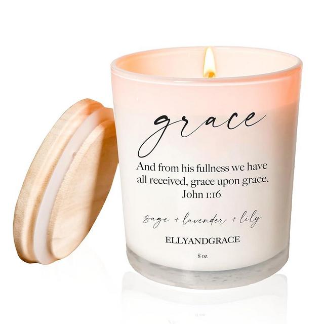 Elly & Grace - Scented Glass Soy Candle with Inspirational Bible Verse - Christian Gifts for Women Scented Candles for Home Thinking of You Gifts for Women Candles Gifts for Women (Grace)