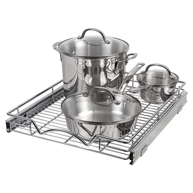 Pull Out Drawer Cabinet Organizer- Heavy Duty – Slide Out Kitchen Cabinet Storage Shelves, Sliding Drawer For cabinet -17”W x 21”D - Requires At Least a 18” Cabinet Opening, Wire Frame, Chrome Finish