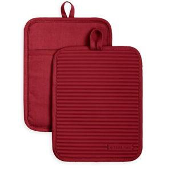KitchenAid Ribbed Soft Silicone Pot Holder 2-Pack Set, Smoked Paprika Red, 7"x9"