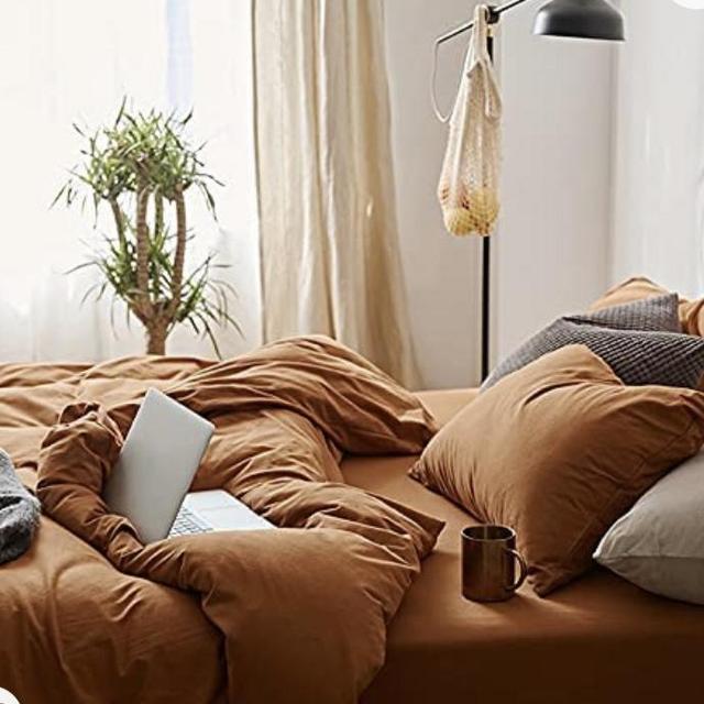 Omelas Caramel Pumpkin Duvet Cover Queen Size Burnt Orange Rust Modern Minimalist Style Solid Color Bedding · View on Amazon.