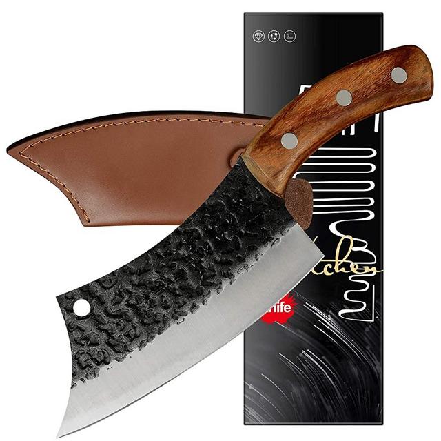 XYJ Tactical Kitchen Knife 6.2 Inch Cleaver Chef Knives With Carrying Leather Knife Sheath Full Tang 4Cr13 Stainless Steel Slicing Cutting Butcher Knives For Meat Vegetable Cooking Tool