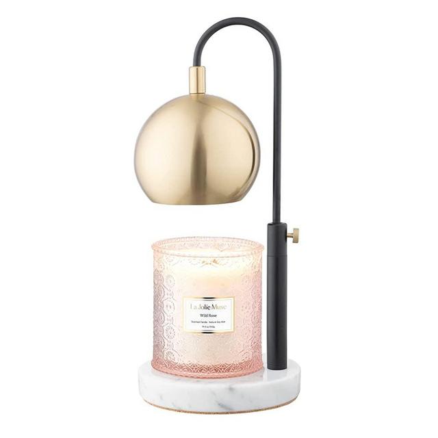 LA JOLIE MUSE Candle Warmer Lamp with Timer, Dimmable Candle Lamp with Marble Base, Height Adjustable Electric Candle Melter, Candle Lamp, Compatible with Small & Large Candle, Bulb Included