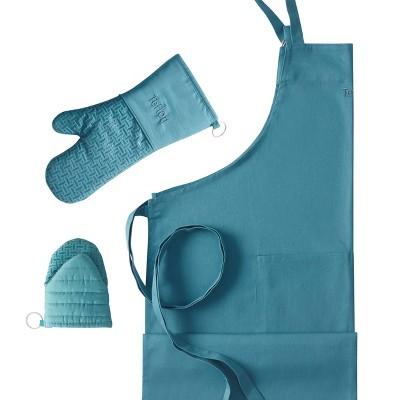 Teflon 3pc Cotton Kitchen Apron and Oven Mitt Set with Eco Elite Treatment