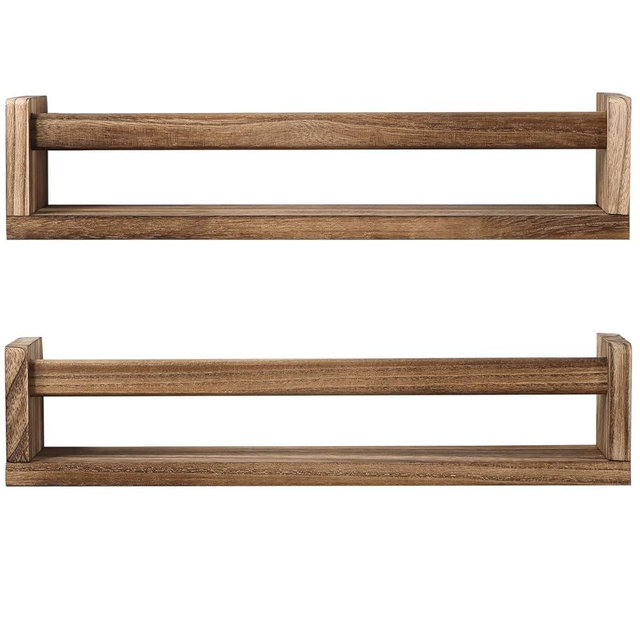 JORIKCHUO Nursery Book Shelves, Set of 2 Wood Floating Book Shelves for Kids Room, Kitchen Spice Rack, or Rustic Wall Mounted Shelves for Farmhouse Bathroom Décor (carbonized)