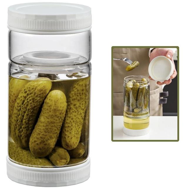 LANDNEOO 1 Pack 36oz Glass Pickle Jar with Strainer Flip, Airtight Olive or Kimchi Hourglass Container, Pickle Flip Holder Separate Food from Pickle Juice，White