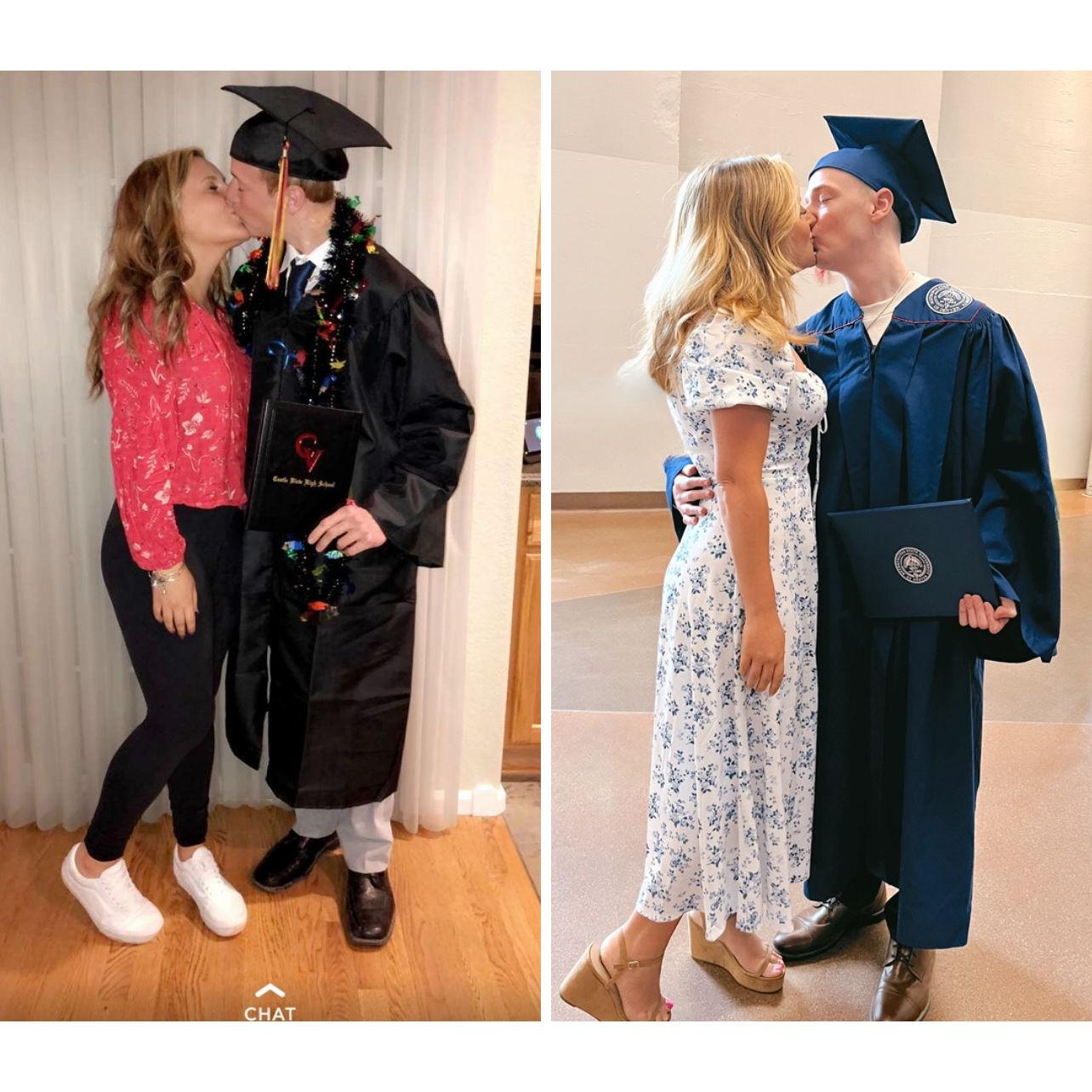 Left is Luke's high school graduation from CV and the right is Luke's college graduation from MSU