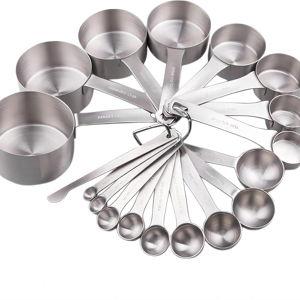 Smithcraft Measuring Cups and Spoons Set, 18/8 Stainless Steel Measuring Cups and Spoons for Kitchen & Baking, Heavy Duty Metric & US 8 Measuring cups, 9 Measuring Spoons Set