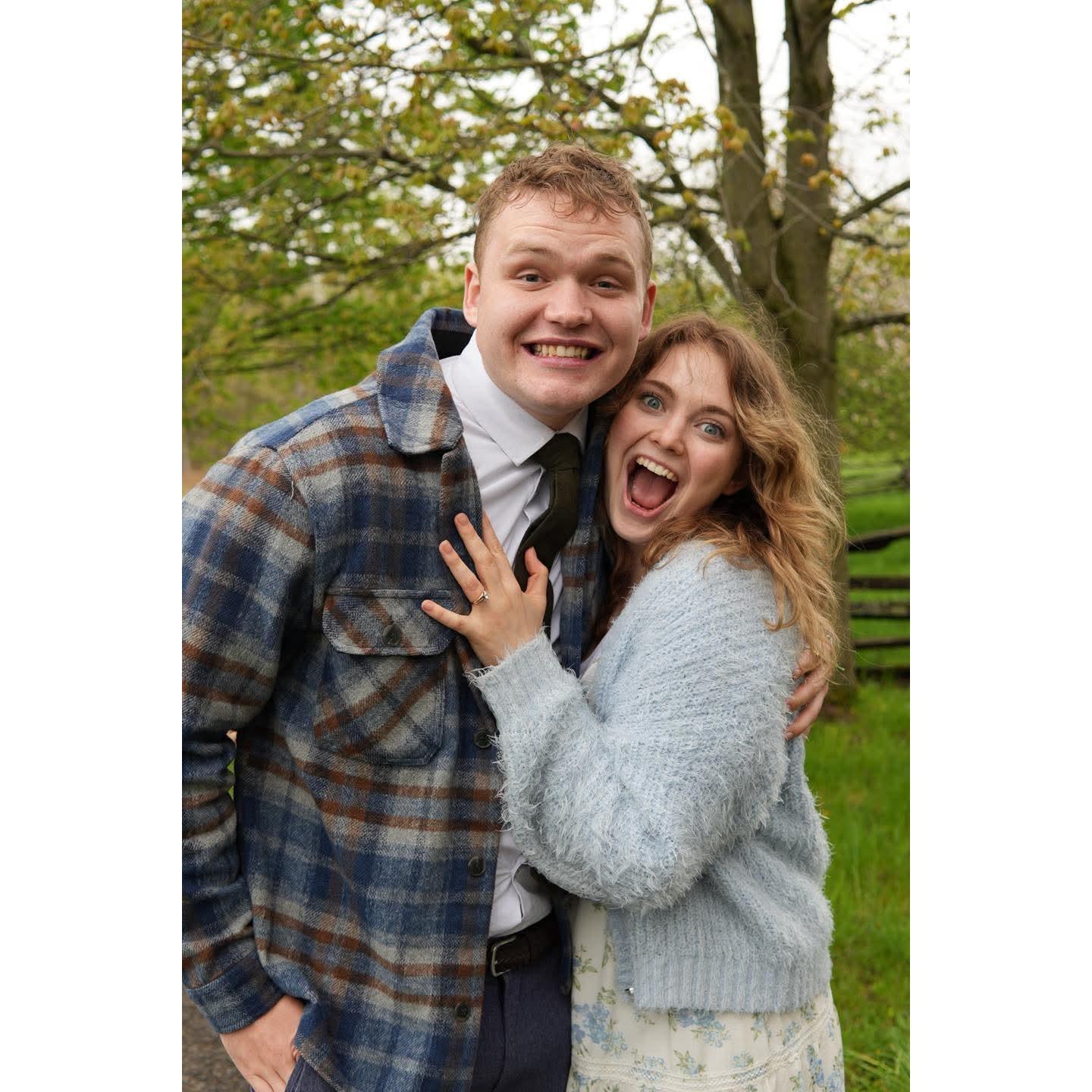 We faked a proposal while on a Church history trip across the US. All the people on the tour thought it was hilarious.