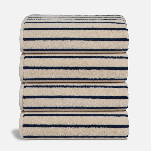 Brooklinen Super-Plush Turkish Cotton Bath Towel Set - Includes 4 Bath Towels Cotton, 820 GSM, Highly Absorbent, Machine Washable, Perfect for Home & Bathroom (Striped Navy)