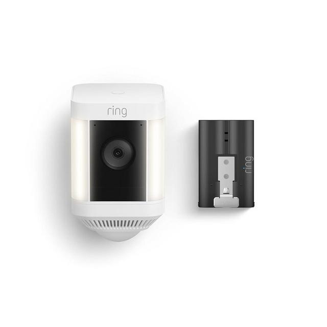 Ring Spotlight Cam Plus Battery, White with an extra Rechargeable Quick Release Battery Pack