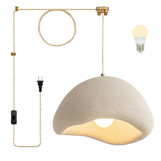 MODIVO 11.8in Wabi Sabi Pendant Light,Plug in Hanging Light Fixture Bulb Included,Japandi Decor Japanese Lamp for Kitchen,Living Room,Dining Room,Bedroom,Island White Chandelier