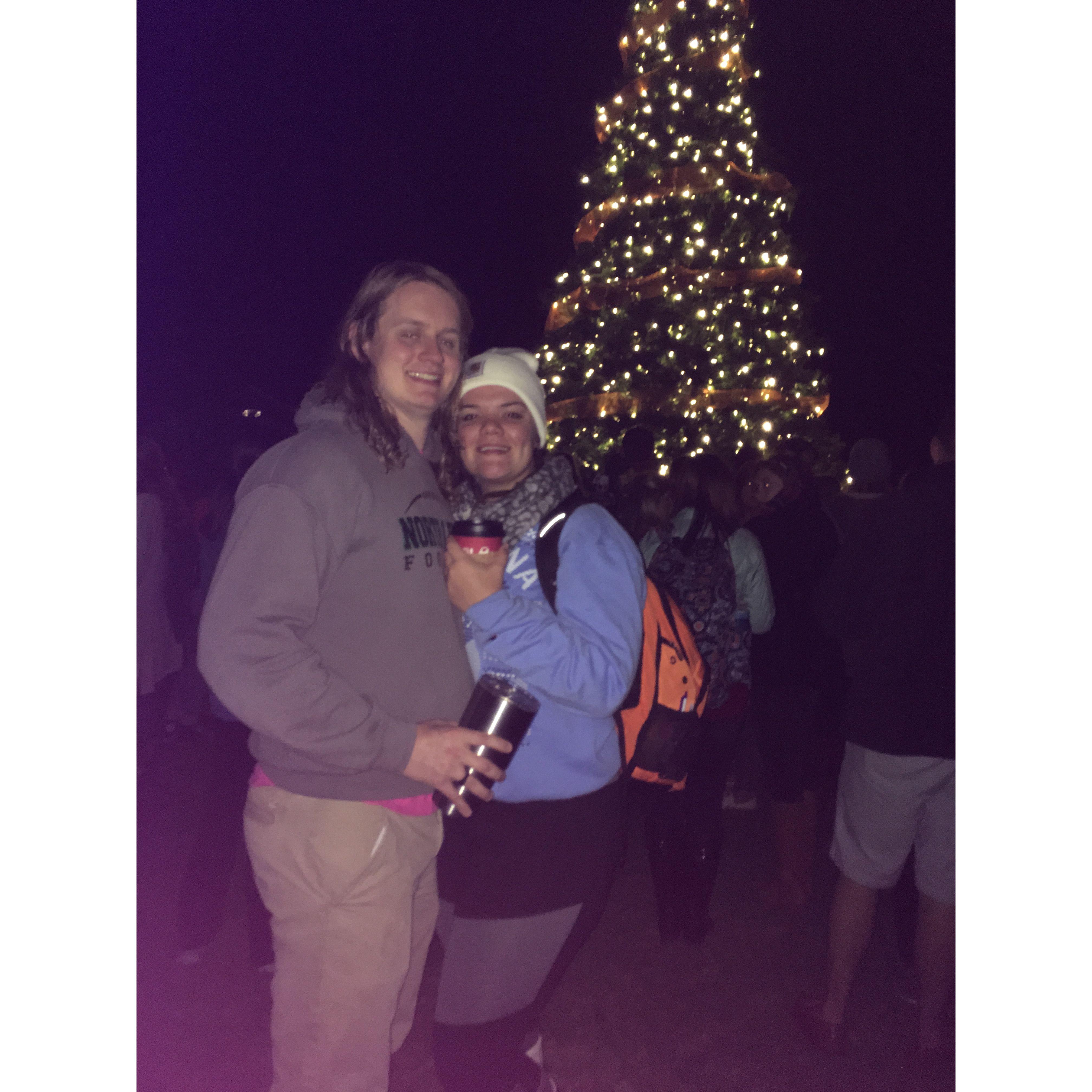 Our 1st Christmas tree lighting, another yearly Campbell tradition, with hot chocolate and Christmas carols.  This is the first time I also realized Quinton does not have the voice of the angel.