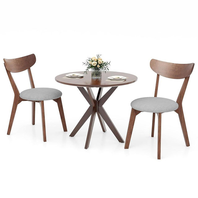 ERGOMASTER Dining Table Set for 2, Small Kitchen Table Chairs Set of 2, Mid-Century Wooden Round Dining Table and Two Dining Chairs for Dining Room, Kitchen, Café, Restaurant, Living Room