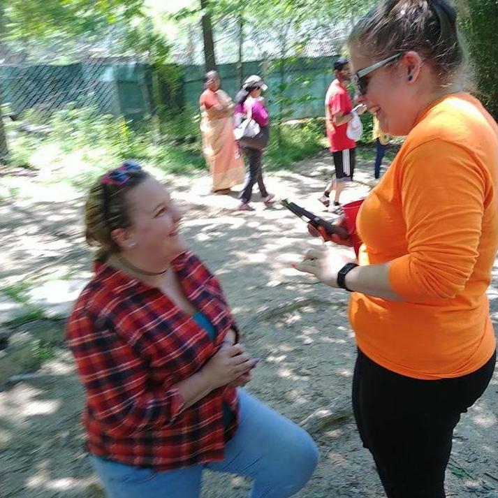 Hayley proposing back to Elizabeth at Tiger World.