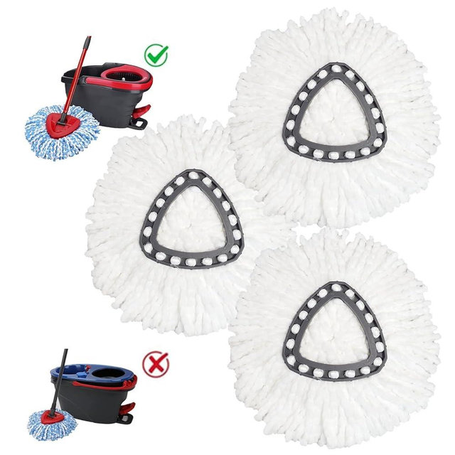 Easywring 1-Tank System,Mop Replacement Heads for O-Ceda Mop Replace Head, Spin Mop Heads Replacements, Microfiber Spin Mop Refills, Easy Cleaning Mop Head Replacement (White-3pcs)