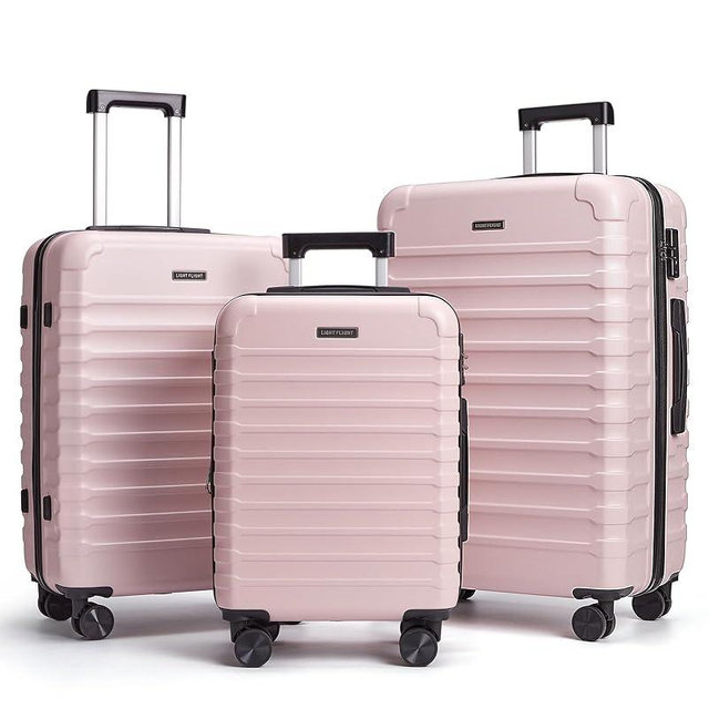 LIGHT FLIGHT Luggage Sets, 3 Piece Durable Suitcase Set with Spinner Wheels, 3 Pcs Hardside Lightweight luggage with TSA Lock, Large Checked Travel Suitcases, 20/24/28 Inch, Pink