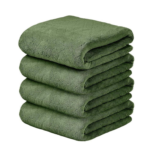JML Pack of 4 Bath Towels, 30"x60", Large Microfiber Towel Set, Ultra Soft, Super Absorbent, Fast Drying, Perfect for Sauna, Shower, Pool, Sport, Travel, Fitness, SPA,Yoga, Coral Fleece-Olive-Green