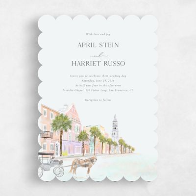 Blue Scalloped Wedding Invitation - Ashbey Portrait