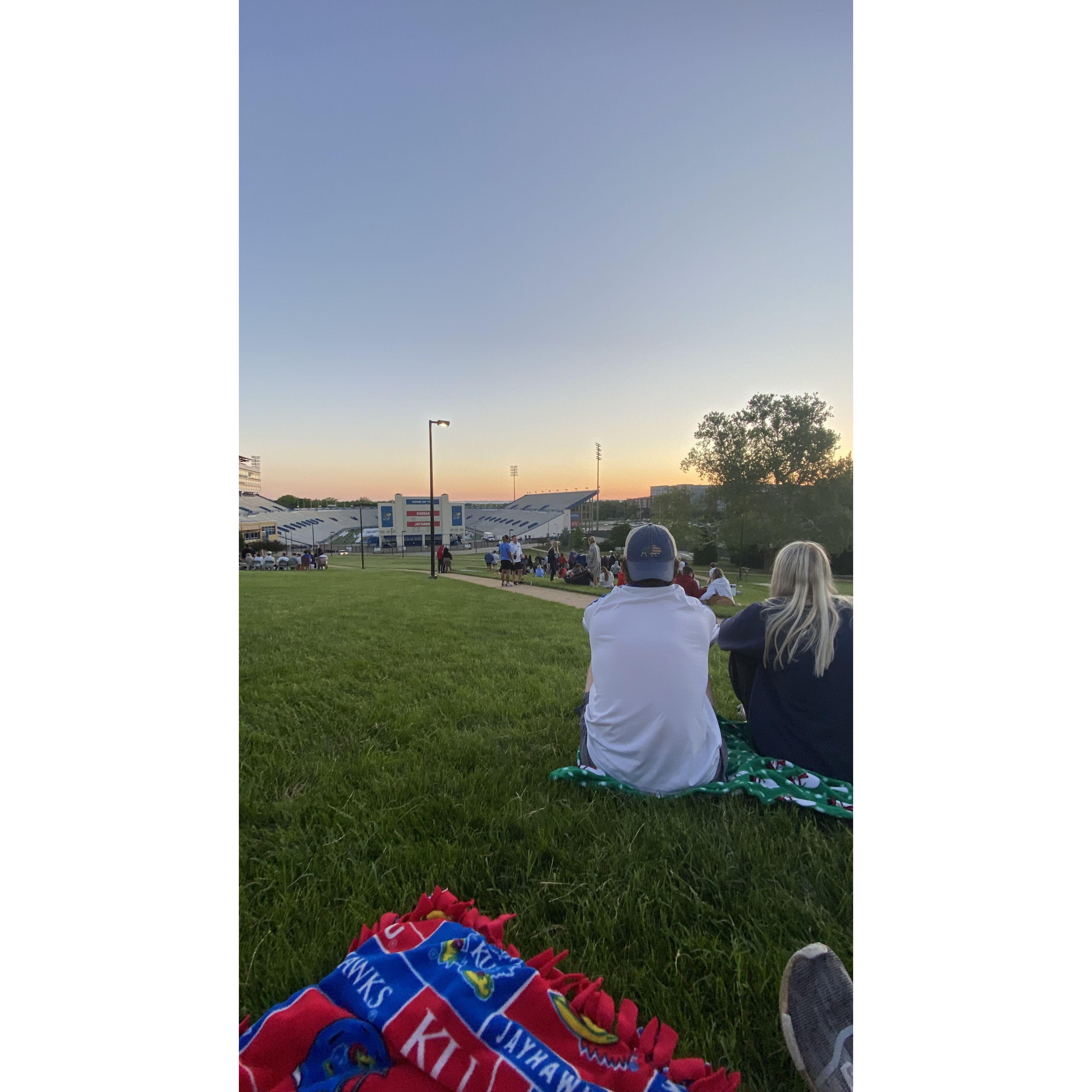 Our first picture - senior sunrise at KU