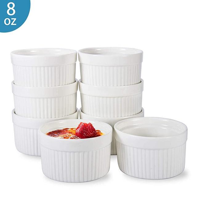 8 OZ Ramekin Bowls 8 PCS,Bakeware Set for Baking and Cooking, Oven Safe Sleek Porcelain White Ramikins for Pudding, Creme Brulee, Custard Cups and Souffle Small instant table tray