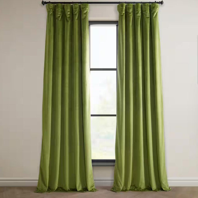 Dark Yellow Green Heritage Plush Velvet Curtain
