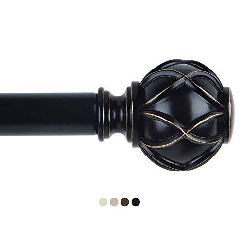 KAMANINA 1 Inch Curtain Rod Single Drapery Rod 72 to 144 Inches, Netted Texture Finials, Black