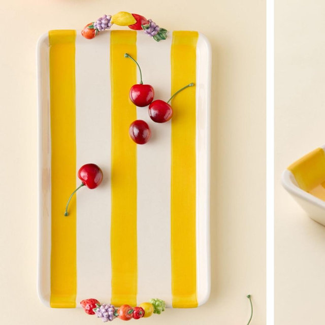 Tropicana Striped Fruit Handle Ceramic Serving Tray
