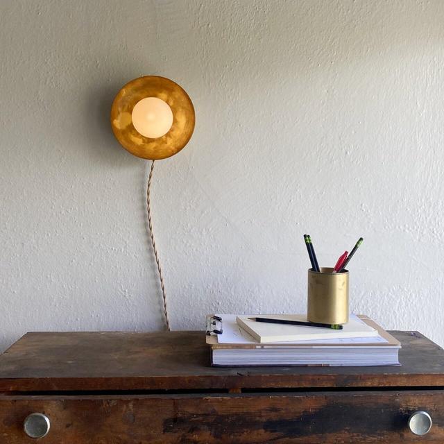 Plug-in Wall Sconce • Pearl • Aged Brass Wall Lamp