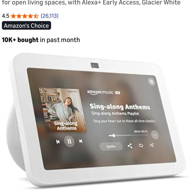 Amazon Echo Show 8, With Spatial Audio, Smart Home Hub, ideal for open living spaces, with Alexa+ Early Access, Glacier White