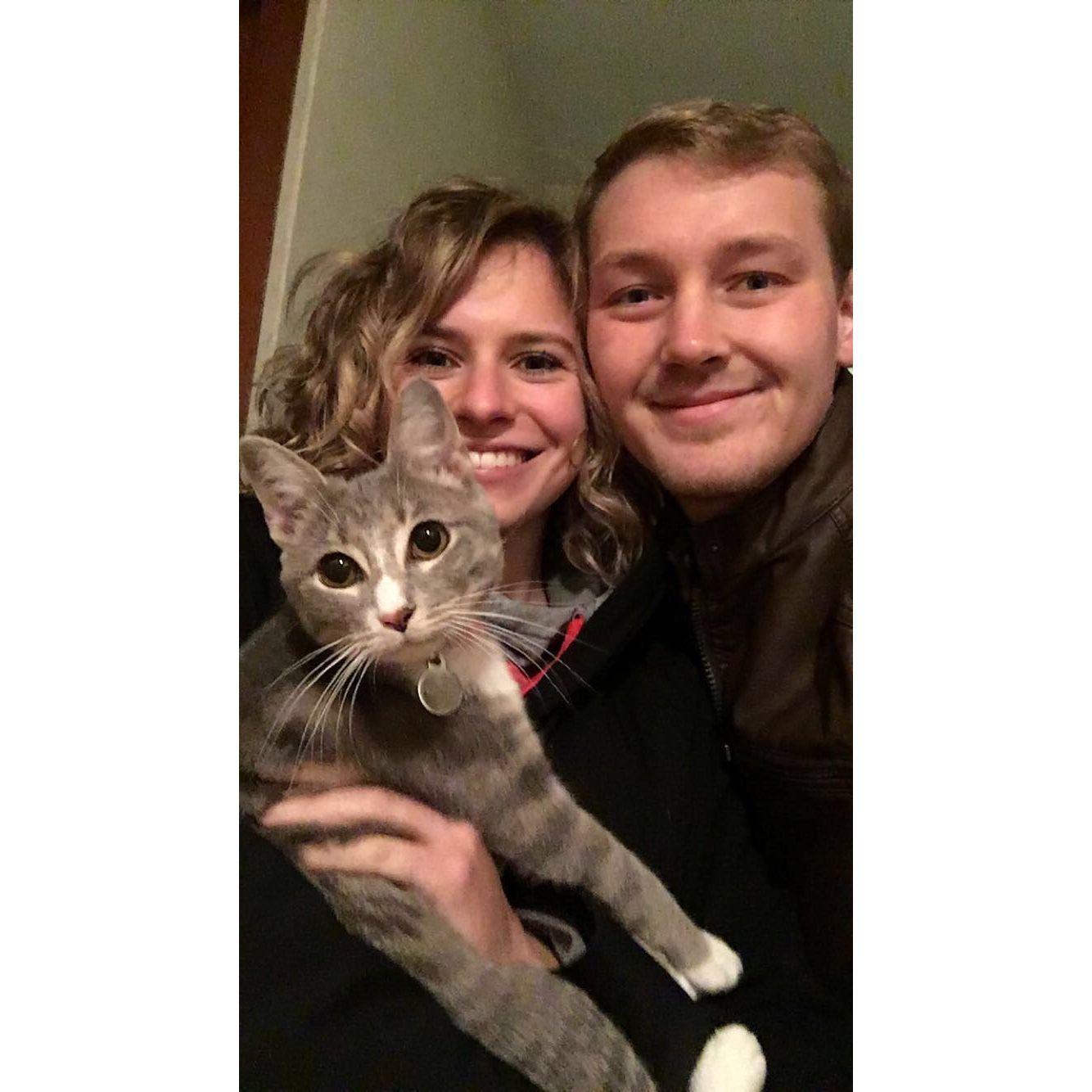 Annamarie & Will were long distance from 2017-2022 when Annamarie moved to Columbus, Ohio for medical school. Upon moving, Annamarie adopted her own cat, Halsey, to keep her company in the new city.