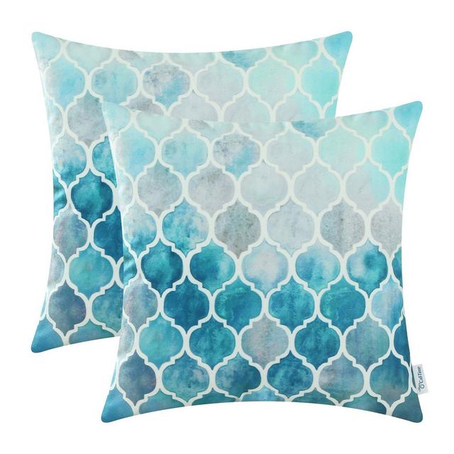 Pack 2 CaliTime Cushion Covers Throw Pillow Cases Shells, Manual Hand Painted Colorful Trellis Chain Print Both Sides, 18 X 18 Inches
