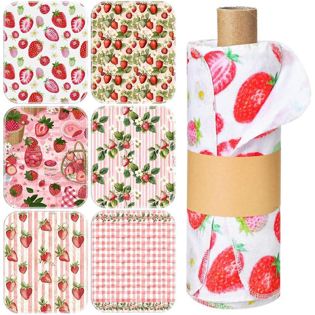 Noveread 36 Pack Reusable Cleaning Cloths Washable Cotton Kitchen Dish Towels for Home Party Supplies Bulk, 9.84x11.81in (Strawberry)