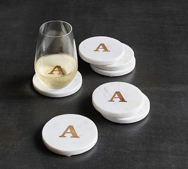 Handmade Alphabet (W) Marble & Wood Coasters - Set of 4