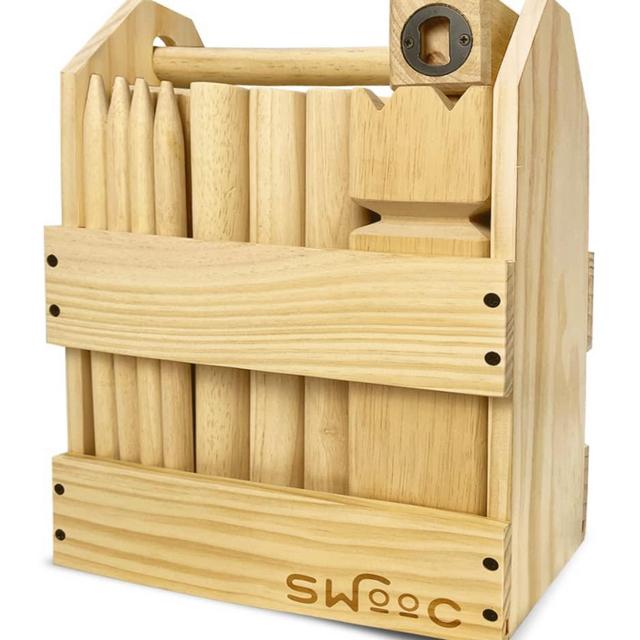 SWOOC Games - Kubb Yard Game Set - Premium Hardwood Viking Chess Set w/Wood Crate - for Adults & Kids - Backyard Size Kubb Game - for Kuub Tournaments with Friends - Viking Game - Kuube Outdoor Game