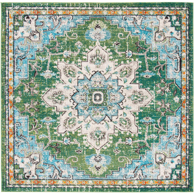 Madison MAD473 Power Loomed Area Rug - Green/Turquoise - 6'7"x6'7" - Safavieh.